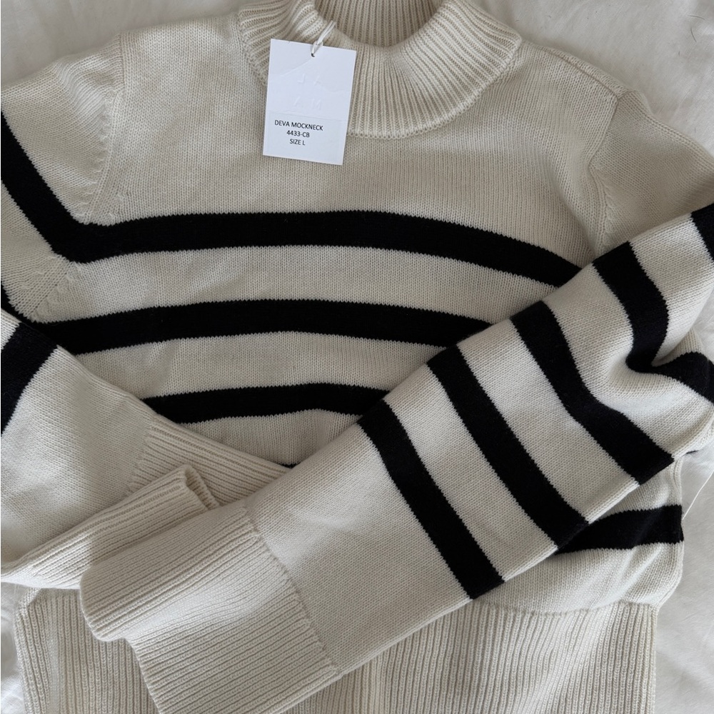 Almada Striped mock neck Sweater in Cream and Black